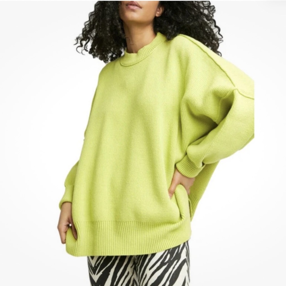 Free People Easy Street Ribbed Knit Tunic Sweater Size Small Citron Green - Picture 5 of 9